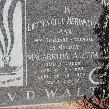 WALT Magaretha Aletta, v.d. nee DE JAGER 1903-1970