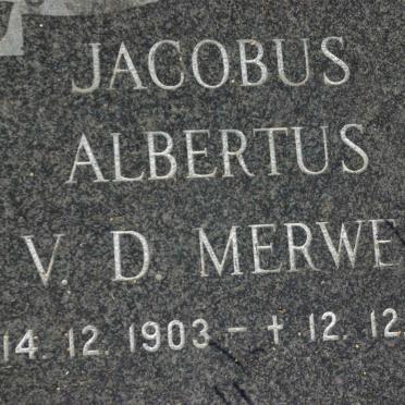 MERWE Jacobus Albertus, v.d. 1903-1977