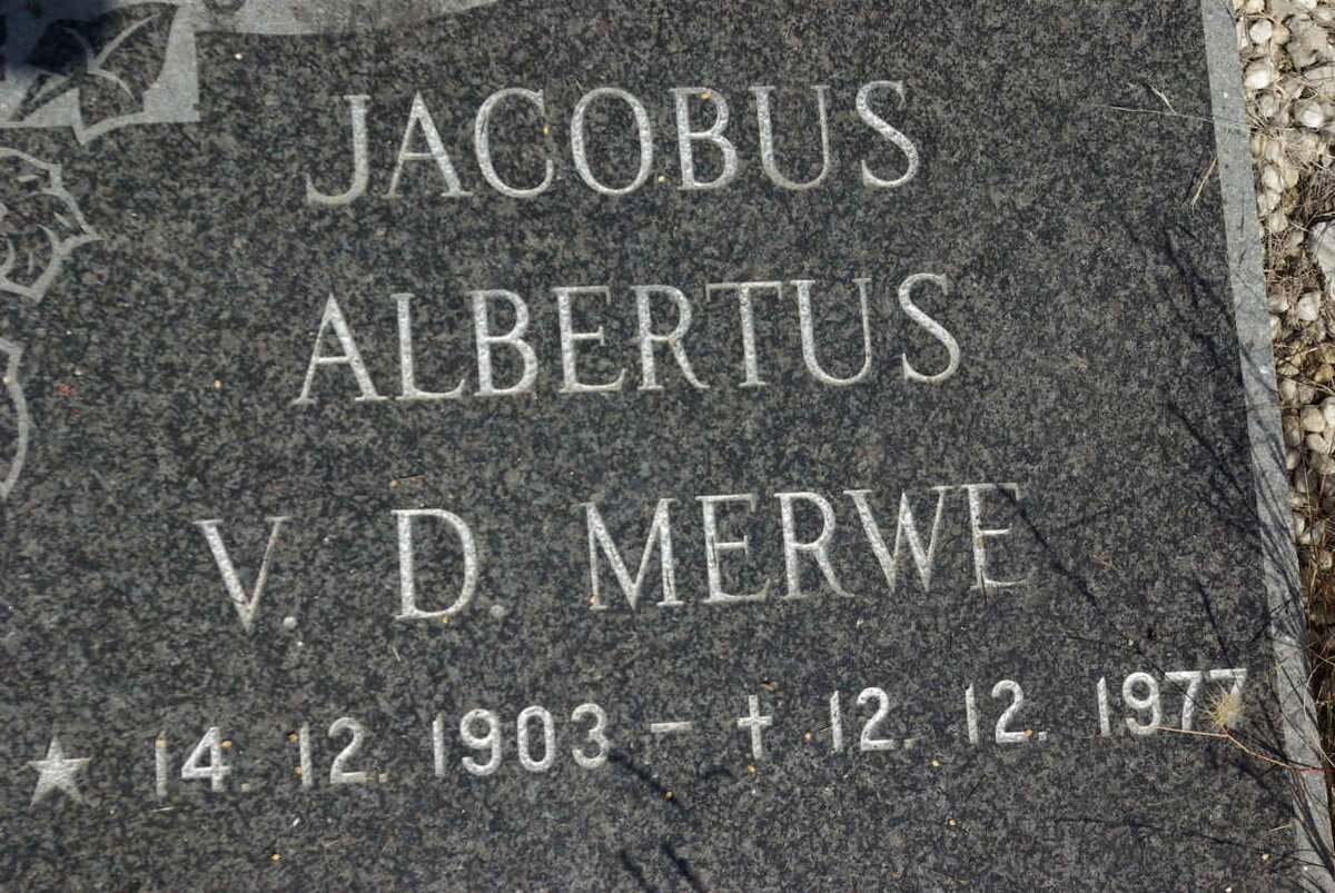 MERWE Jacobus Albertus, v.d. 1903-1977