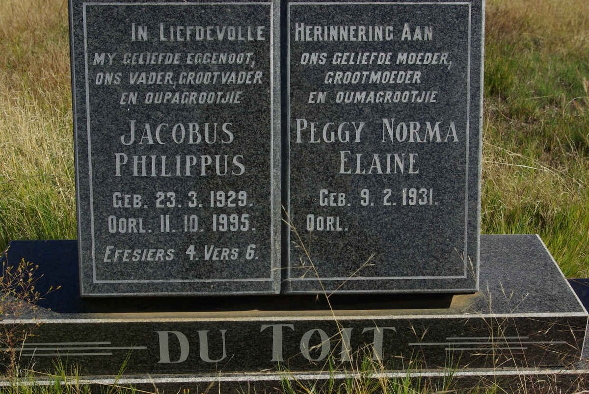 TOIT Jacobus Philippus, du 1929-1995 &amp; Peggy Norma Elaine 1931-