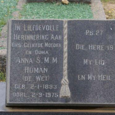 HUMAN Anna S.M.M. nee DE WET 1893-1975