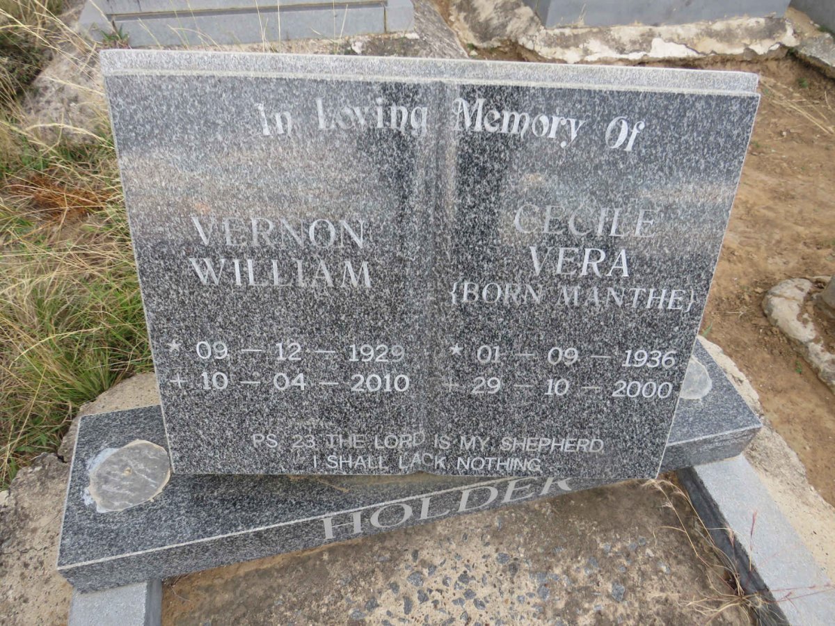 HOLDER Vernon William 1929-2010 & Cecile Vera MANTHE 1936-2000