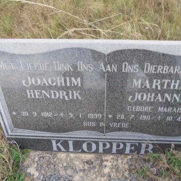 KLOPPER Joachim Hendrik 1912-1999 & Martha Johanna MARAIS 1911-1997