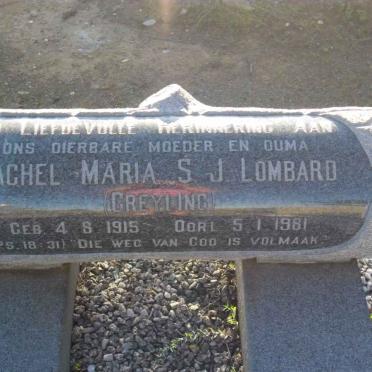 LOMBARD Rachel Maria S.J. nee GREYLING 1915-1981