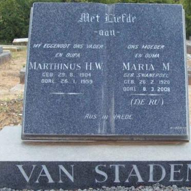 STADEN Marthinus H.W., van 1904-1959 &amp; Maria M. SWANEPOEL , DE RU 1920-2008