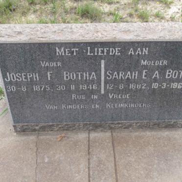 BOTHA Joseph F. 1875-1946 &amp; Sarah E.A. 1882-1961