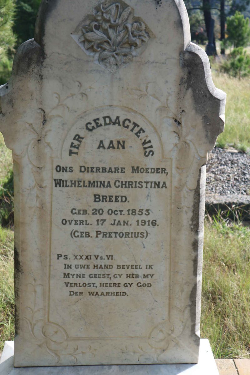 BREED Wilhelmina Christina nee PRETORIUS 1853-1916