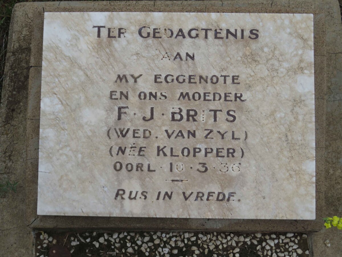 BRITS F.J. voorheen VAN ZYL nee KLOPPER -1936