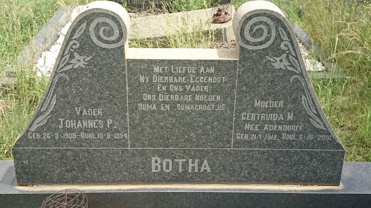BOTHA Johannes P. 1905-1954 &amp; Gertruida M. ADENDORFF 1912-2003