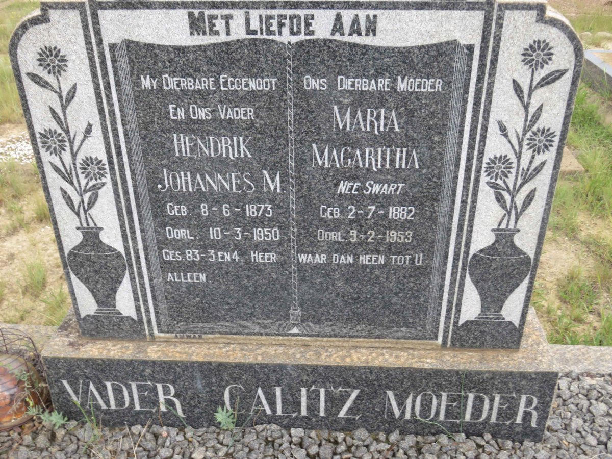 CALITZ Hendrik Johannes M. 1873-1950 &amp; Maria Magaritha SWART 1882-1953