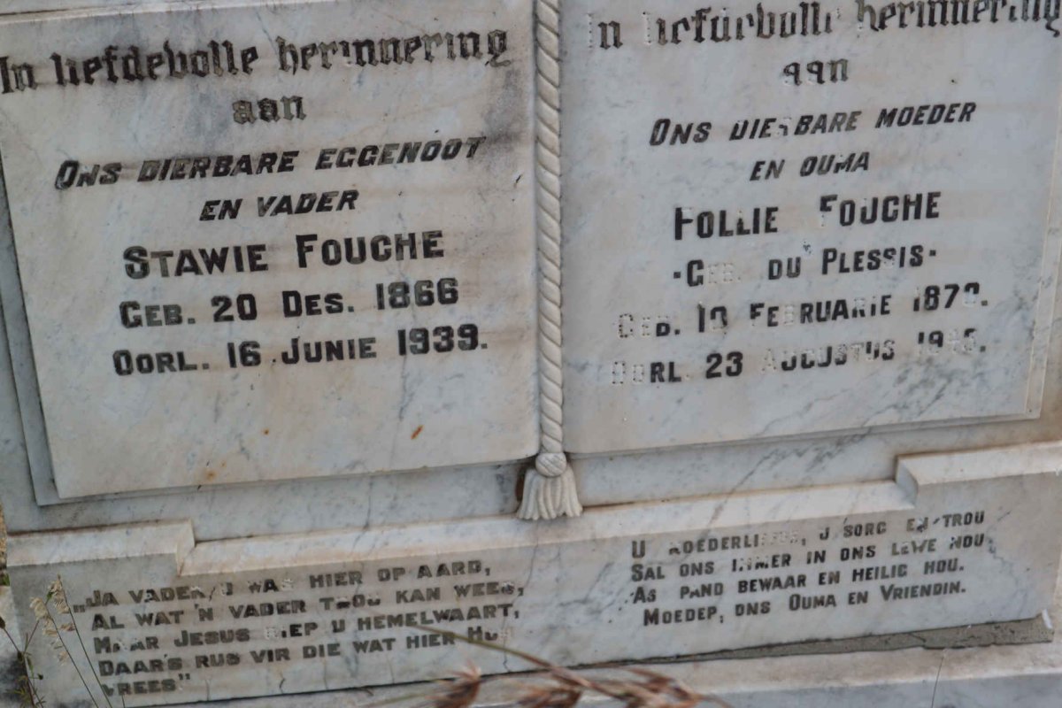 FOUCHE Stawie 1866-1939 &amp; Pollie DU PLESSIS 1870-1945