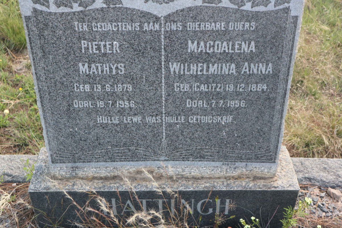 HATTINGH Pieter Mathys 1879-1956 &amp; Magdalena Wilhelmina Anna CALITZ 1884-1956