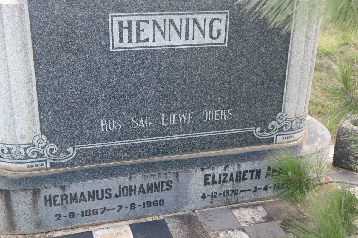 HENNING Hermanus Johannes 1867-1960 &amp; Elizabeth Anna 1870-1950