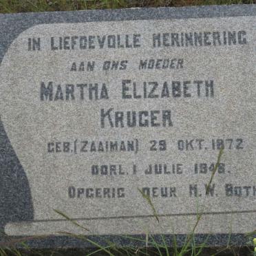 KRUGER Martha Elizabeth nee ZAAIMAN 1872-1948