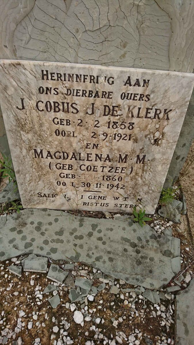 KLERK Jacobus J., de 1858-1921 &amp; Magdalena M.M. COETZEE 1860-1942