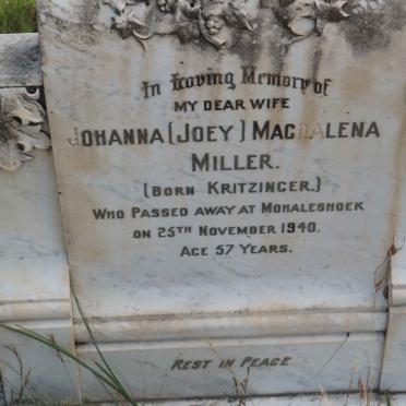 MILLER Johanna Magdalena nee KRITZINGER -1940