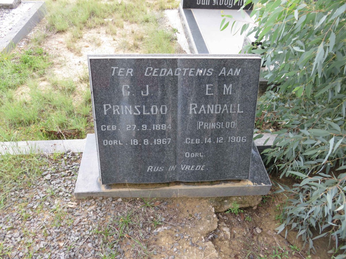 PRINSLOO C.J. 1884-1967 &amp; E.M. RANDALL formerly PRINSLOO 1906-