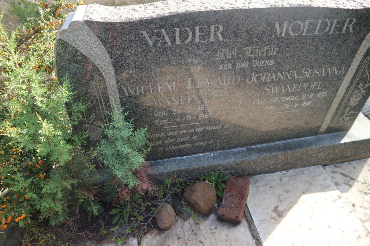 SWANEPOEL Willem Edward 1870-1953 &amp; Johanna Susanna KRITZINGER 1873-1966