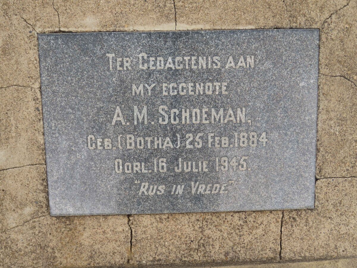 SCHOEMAN A.M. nee BOTHA 1884-1945