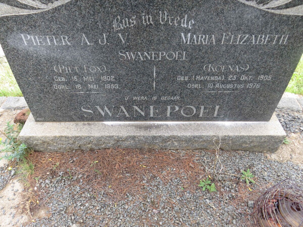 SWANEPOEL Pieter A.J.V. 1902-1953 &amp; Maria Elizabeth HAVENGA 1905-1976
