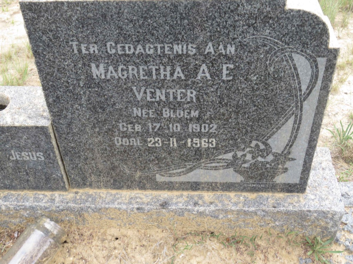 VENTER Magretha A.E. nee BLOEM 1902-1963