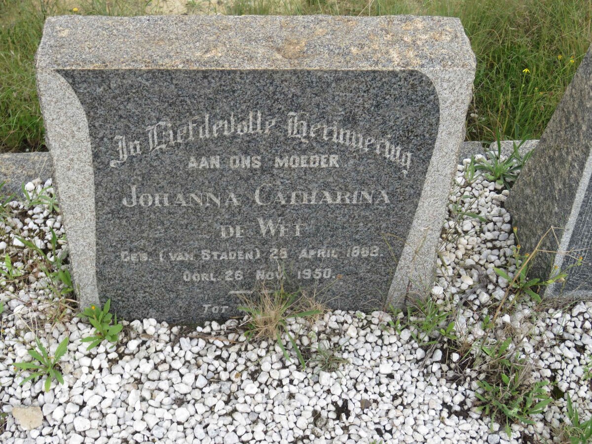 WET Johanna Catharina, de nee VAN STADEN 1888-1950