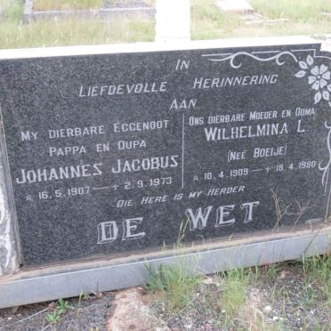WET Johannes Jacobus, de 1907-1973 &amp; Wilhelmina L. BOEIJE 1909-1980