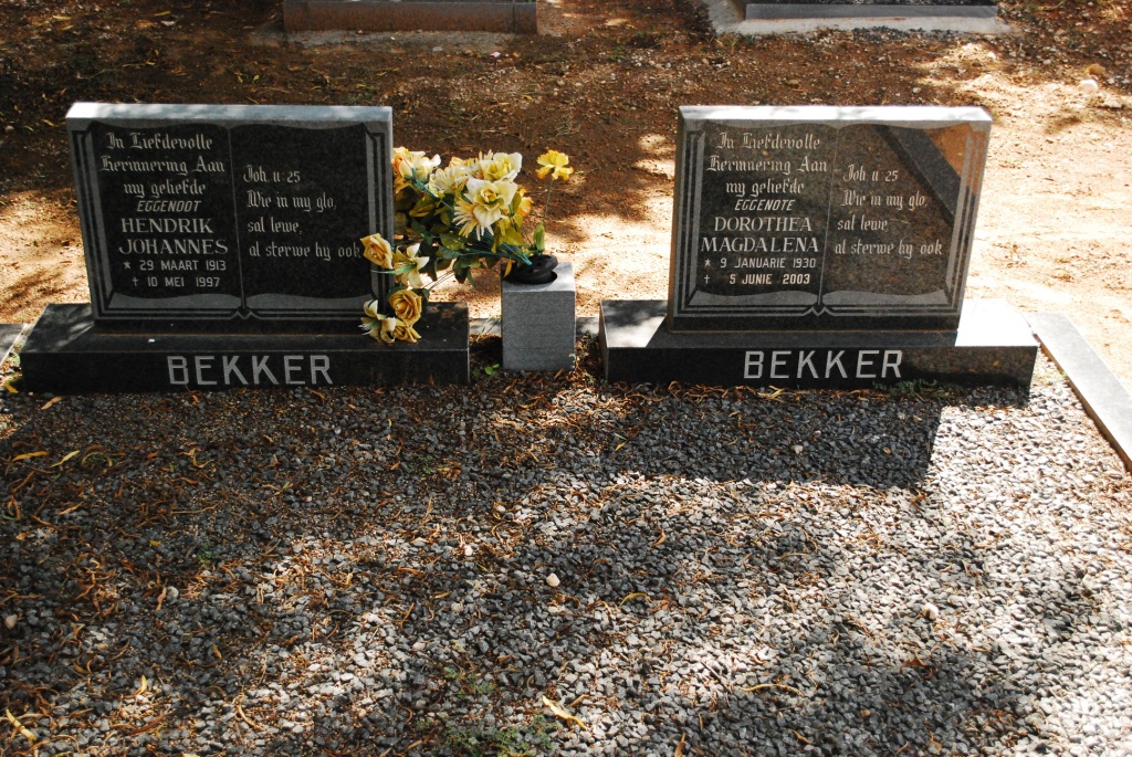BEKKER Hendrik Johannes 1913-1997 &amp; Dorothea Magdalena 1930-2003