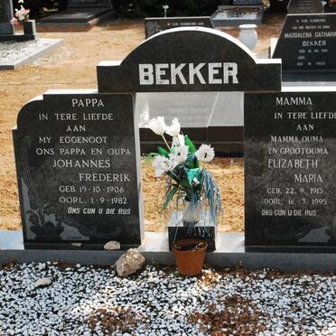 BEKKER Johannes Frederik 1906-1982 &amp; Elizabeth Maria 1913-1995