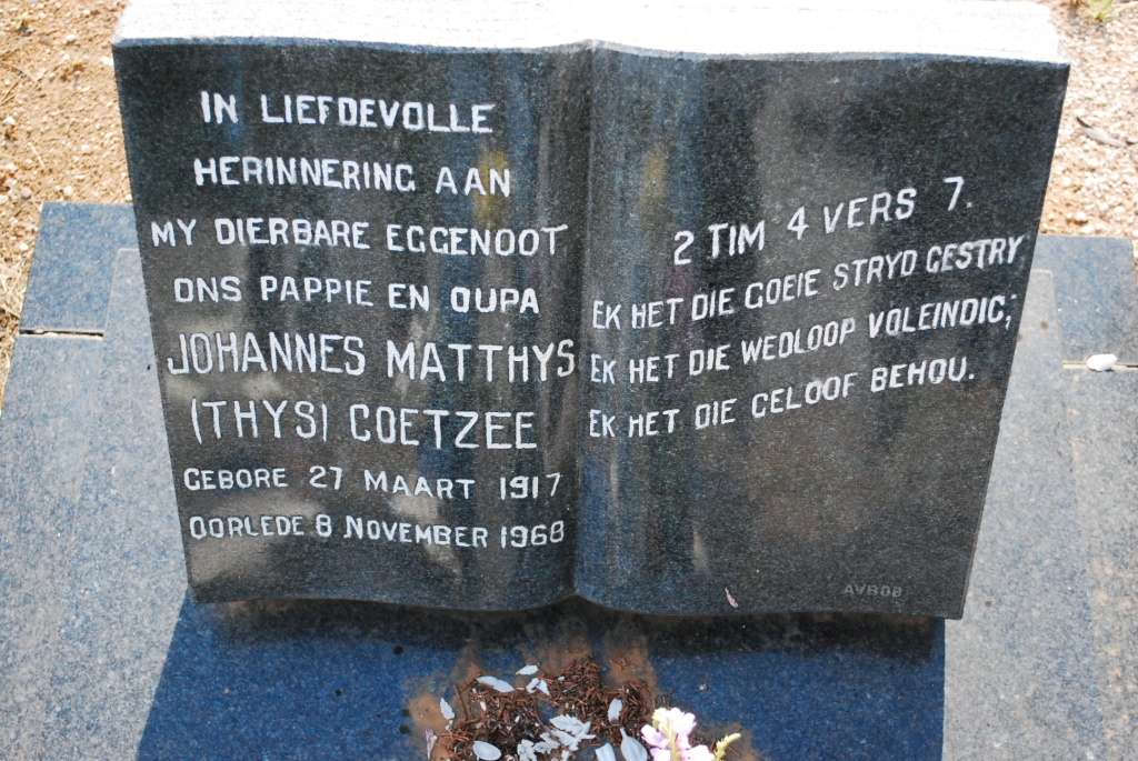 COETZEE Johannes Matthys 1917-1968