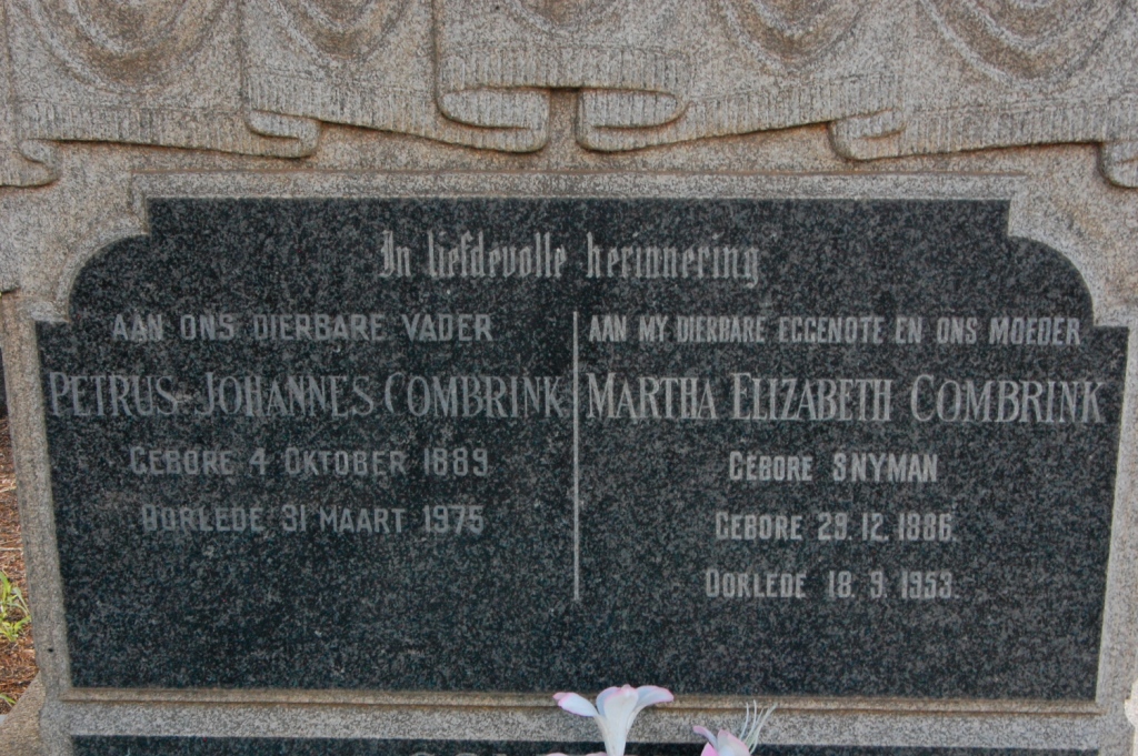 COMBRINK Petrus Johannes 1889-1975 &amp; Martha Elizabeth SNYMAN 1886-1953