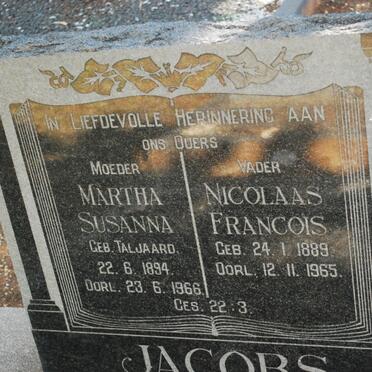 JACOBS Nicolaas Francois 1889-1965 &amp; Martha Susanna TALJAARD 1894-1966