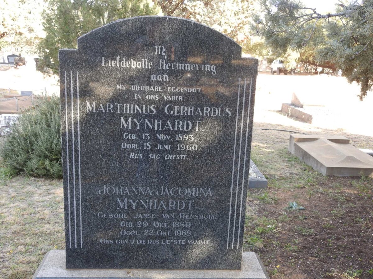 MYNHARDT Marthinus Gerhardus 1893-1960 &amp; Johanna Jacomina JANSE VAN RENSBURG 1889-1968