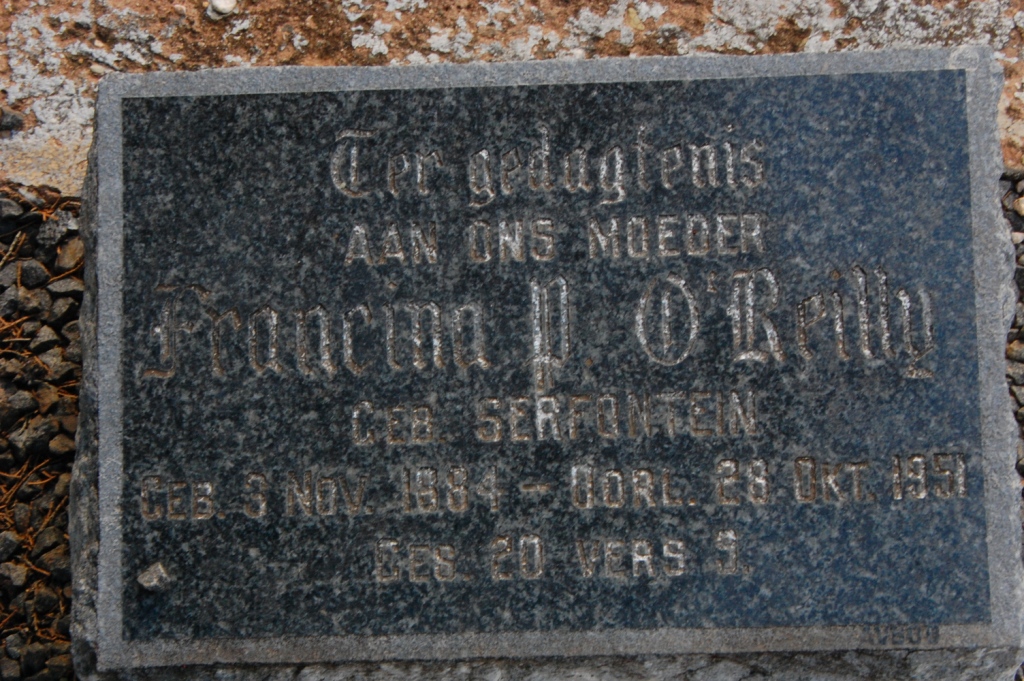 O'REILLY Francina nee SERFONTEIN 1884-1951