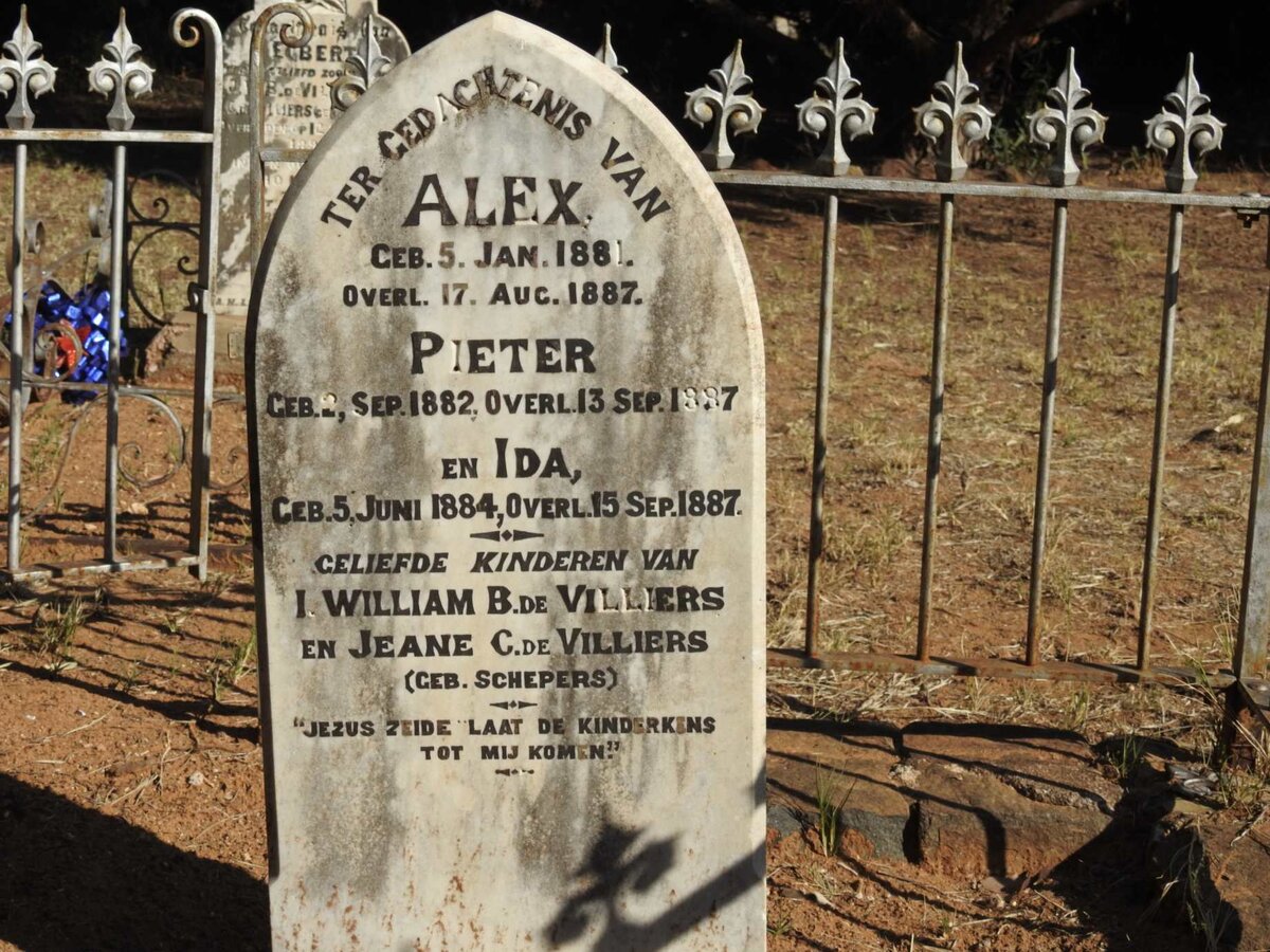 VILLIERS Alex, de 1881-1887 :: DE VILLIERS Pieter 1882-1887 :: DE VILLIERS Ida 1884-1887