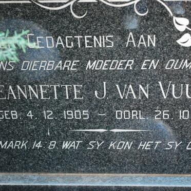VUUREN Jeanette J., van 1905-1991