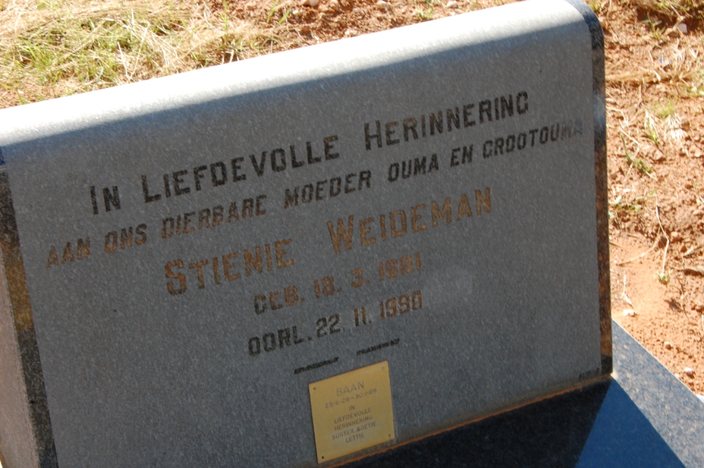 WEIDEMAN Stienie 1891-1990 :: ? Baan 192?-1989