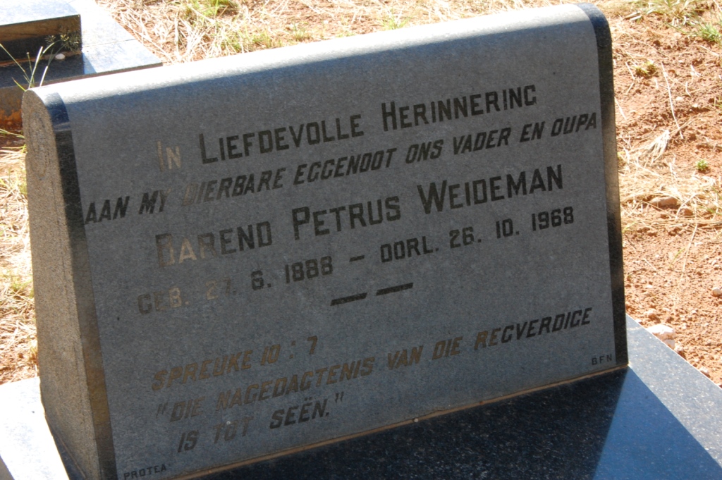 WEIDEMAN Barend Petrus 1888-1968