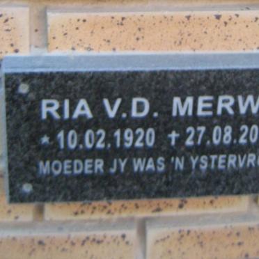 MERWE Ria, v.d. 1920-2006