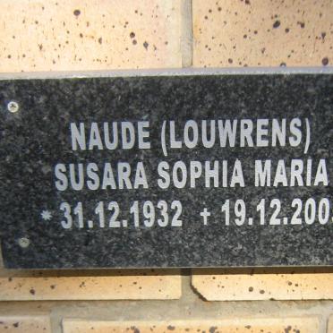 NAUDÉ Susara Sophia Maria nee LOUWRENS 1932-2005