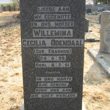 ODENDAAL Jesaias Jacobus 1853-1967 &amp; Willemina Cecilia ERASMUS 1899-1951
