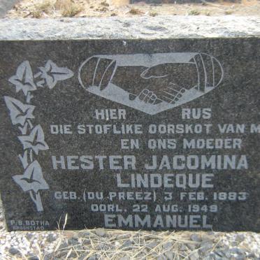 LINDEQUE Hester Jacomina nee DU PREEZ 1883-1949