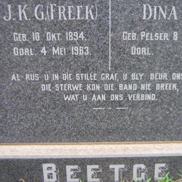 BEETGE J.K.G. 1894-1963 &amp; Dina M. PELSER 1895-