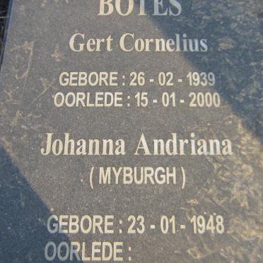 BOTES Gert Cornelius 1939-2000 &amp; Johanna Andriana MYBURGH 1948-