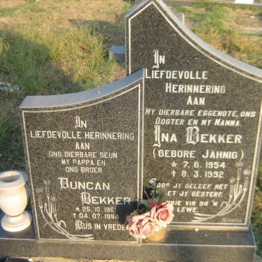 BEKKER Duncan 1951-1994 &amp; Ina JAHNIG 1954-1992