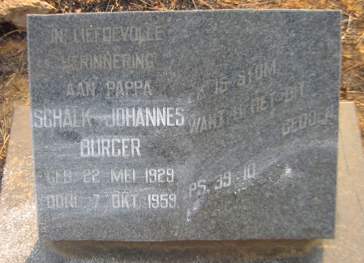 BURGER Schalk Johannes 1929-1959