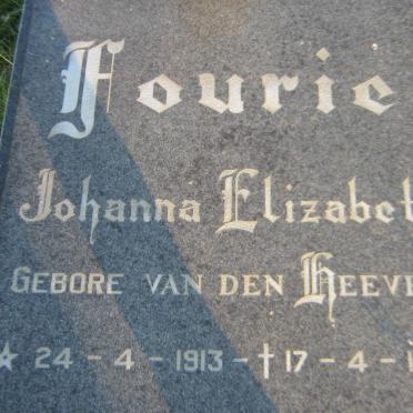 FOURIE Johanna Elizabeth nee VAN DEN HEEVER 1913-1993