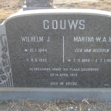 GOUWS Wilhelm J. 1844-1933 &amp; Martha W.A.H. VAN HEERDEN 1849-1903