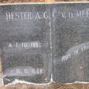 MERWE Hester A.G.C., van der 1886-1966