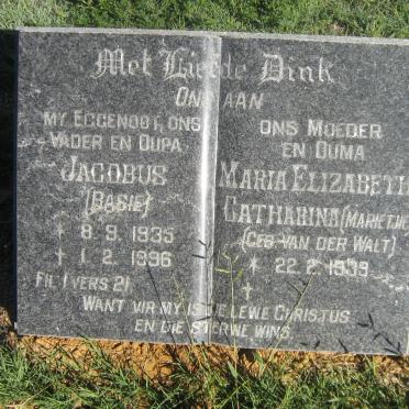 MYBURGH Jacobus 1935-1996 &amp; Maria Elizabeth Catharina VAN DER WALT 1939-